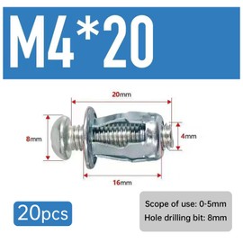 20pcs M4x20 Hollow Door Anchor, Hollow Metal Cavity Fixing Door Anchor Wall Anchors for Aluminum-cladding Sheet Steel Plate Iron Plate Hollow Plastic Sheet