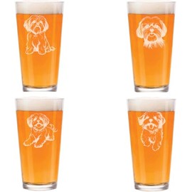 MIP Set of 4 Glass 16 oz Beer Pint Glass Gift Shih Tzu Collection