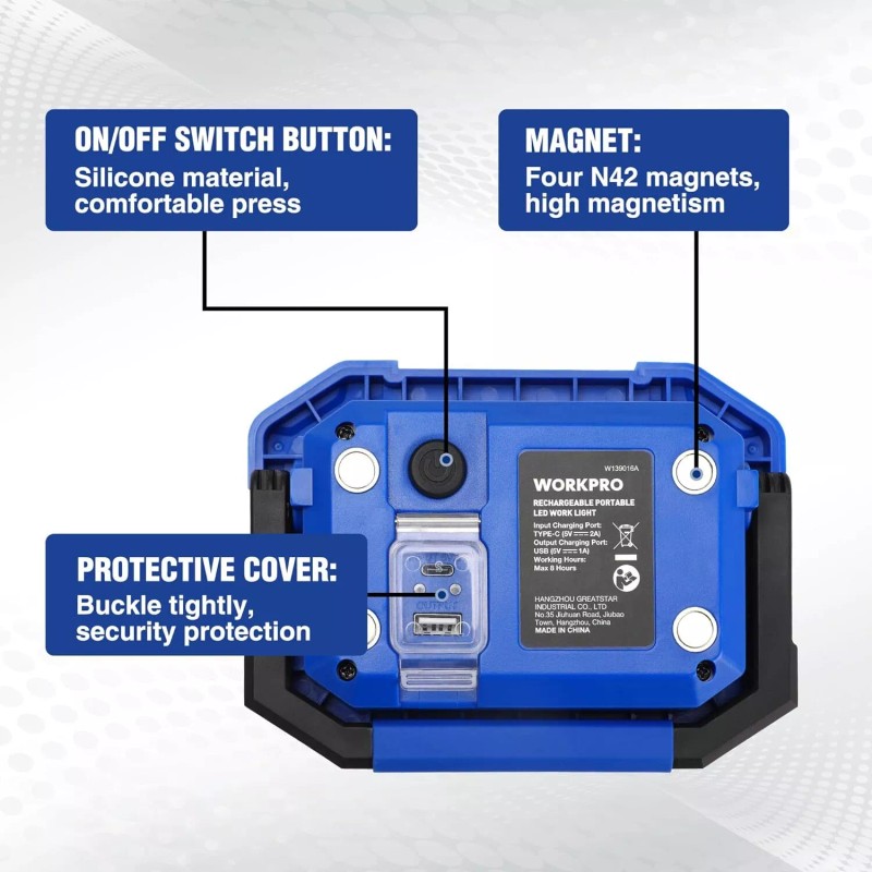 WORKPRO 2PC 2000LM Rechargeable LED Work Light Magnetic Work Light