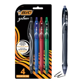 BIC® Gel-ocity Quick-Dry Retractable Gel Pens, Medium Point, 0.7 mm, Assorted Barrel, Assorted Ink, Pack of 4 Pens