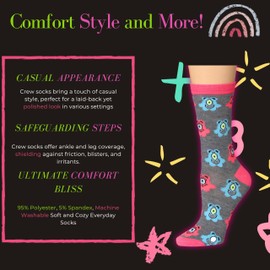Tipi Toe Women's 12 Pairs Lightweight Colorful Sheep Monkey Animal Patterned Crew Socks, CR176-T1