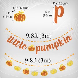 Uniwish Little Pumpkin Banner for Pumpkin Themed Baby Shower Decorations Garland Pumpkin Orange Glitter Thanksgiving Fall Harvest Kids Birthday Party Supplies