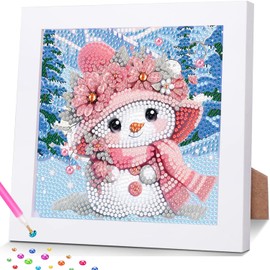 hkejoi Christmas Diamond Painting Kits with Frame- Snowman Diamond Art Kits, Big Gem Diamond Painting Arts and Crafts Painting Kit for Gift Home Wall Decor 7x7inch