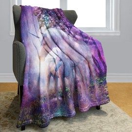 YISUMEI 100x150 cm Blanket Comfort Warmth Soft Cozy Easy Care Machine Wash Fantasy Forest Unicorn Purple,Violet