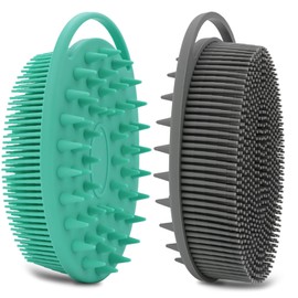 HAYSNA 2 Pack Silicone Body Scrubber, Silicone Loofah Double-Sided Body Brush,Silicone Shower Scrubber and Scalp Massager Shampoo Brush for Sensitive Kids Women Men All Kinds of Skin (Green & Gray)