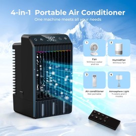Portable Air Conditioners, Evaporative Mini Room Air Conditioner Cooling Fan, 2~12H Timer, AC Unit Air Cooler with 1000ML Water Tank, AC Portable for Room, Office, Car (Black)