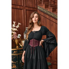 Scarlet Darkness Renaissance Corset Belt for Women Red Lace-Up Vintage Waist Cincher Adjustable Wide Belt