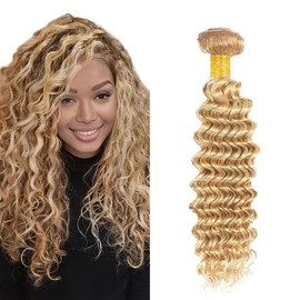P27613 Human Hair Blonde Deep Wave Bundles Brazilian 613 Deep Wave Hair Weave 14 Inch Two Tone #27 Mixed With #613 Human Hair