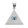 Fine Sterling Silver Egyptian Pyramid Charm with Evil Eye Blue