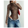 OYOANGLE Women's Leopard Print Bodysuits Long Sleeve Mock Neck Fitted