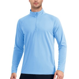 EKLENTSON Men's Summer Tops Breathable 1/4 Zip Up Workout Shirts UPF 50+ Quick Dry Outdoor Fishing T-Shirt,Blue,XXL