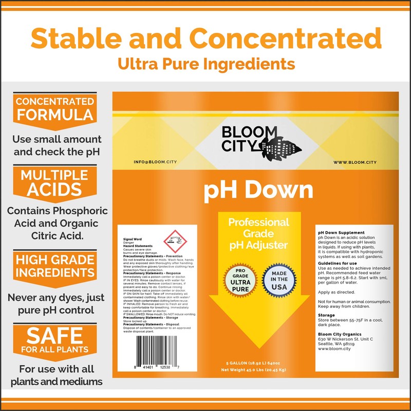 Bloom City Professional pH Down Liquid Fertilizer, Gallon (128 oz)