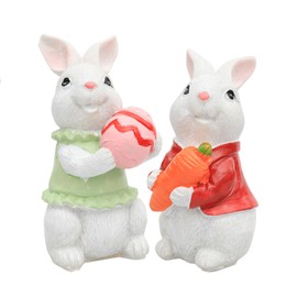 HAOJUNER 2 PCS Easter Bunny Decorations, Spring Family Decors Rabbit Figurines, Couple Ornaments, Desktop Decorations for Party Homes, Cute Easter Gifts, White Bunny