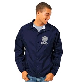 Service and First Responders EMS Coach Jackets Event Staff Men’s and Women’s Cosplay Windbreaker (US, Alpha, 3X-Large, Regular, Regular, EMS - Navy Ver. 1 with High Visibility Logos)