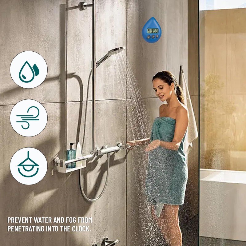 Xdealcozyxc Digital Shower Timer, Bathroom Clock Water Drop Shape, Blue