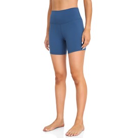 YUNOGA Pantalones cortos de yoga de cintura alta para mujer, con entrepierna de 6 pulgadas, azul (Blue Pansy), XS