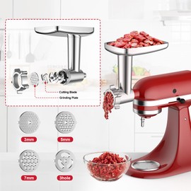 Meat Grinder & Stainless Steel Slicer Shredder Attachment for KitchenAid Stand Mixer, Includes Metal Food Grinder Attachment with Sausage Stuffer Tubes and Salad Machine Accessory by InnoMoon
