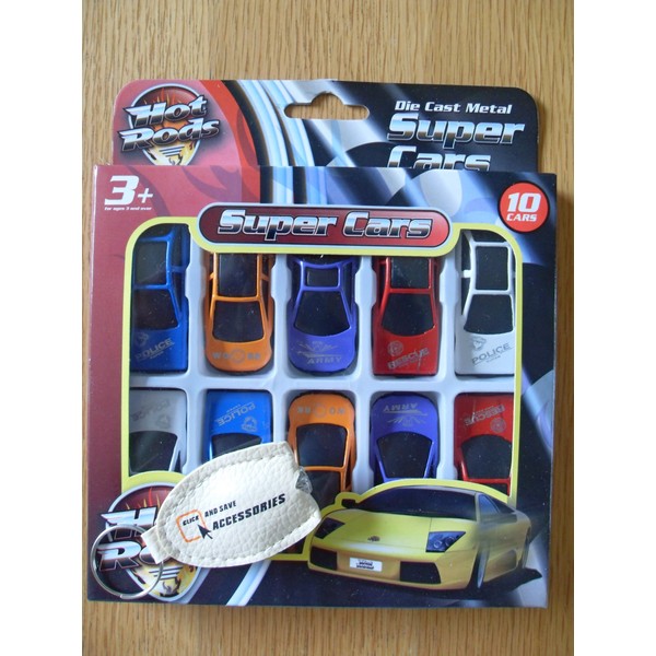 Toy Cars - 10 PACK. Die Cast Metal Super Cars. 10 Pack Bundle. Hot Rods. For Ages 3+Limited Stock by Hot Rods