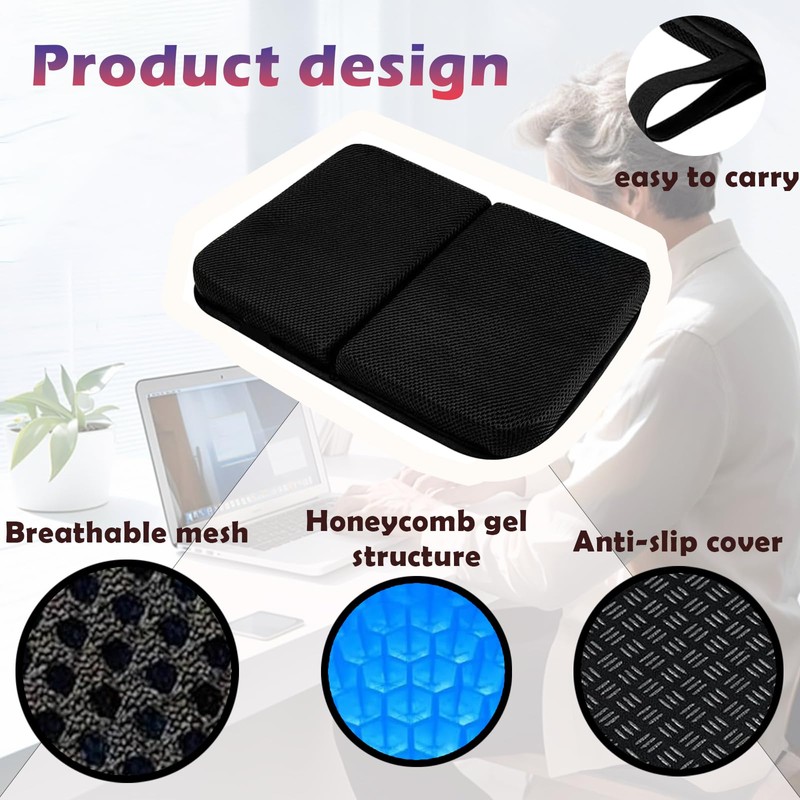 Gel-Infused Travel Seat Cushion - Portable Foldable Ergonomic Pillow for