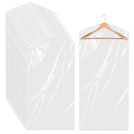 Pack of 24 Long Garment Covers 60 x 150 cm Plastic Garment Bags Hanging Transparent Garment Bags Suit Bags Dustproof Clothes Covers for Smocks, Coats, Dresses