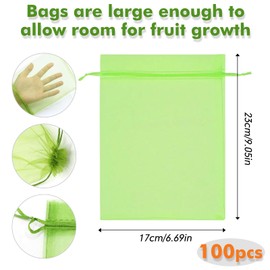Pack of 100 Grape Protection Bags, 17 x 23 cm Grape Protective Bags, Grape Protective Bags with Drawstring, Fruit Protection Bag with Drawstring, Against Cherry Vinegar Fly Wasps and Birds