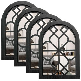 ZEXUIRU 4 Set Arched Window Mirror Wall Decor,Rustic Mirror Set Arches, Wood Framed Farmhouse Hanging Mirrors for Wall Decor Living Room,Bedroom Kitchen,Black