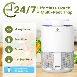 Indoor Insect Trap - Catcher & Killer for Fruit Flies, Gnats, Mosquitoes - Bug Light Traps with Suction for Inside Your Home, 5 Sticky Glue Cards, with Bait, White