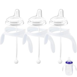 Sippy Cup Conversion Kit for Lansinoh Baby Bottles, Soft Straw Top and Weighted Straw Transition Kit with Handles, Set of 3