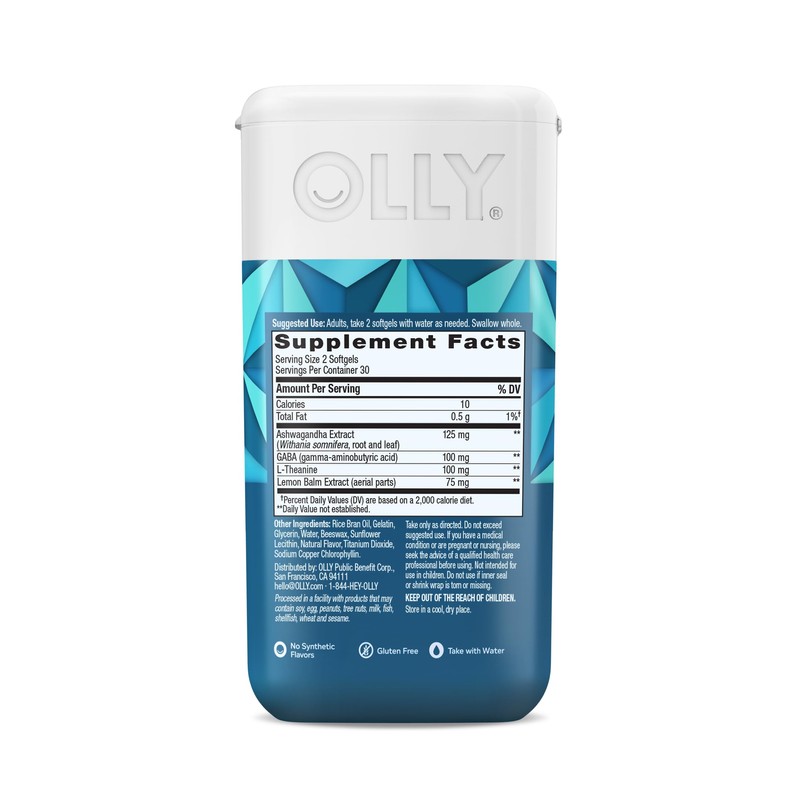 OLLY Ultra Strength Goodbye Stress Softgels, GABA, Ashwagandha, L-Theanine and