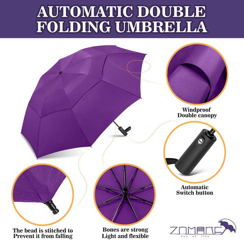 ZOMAKE Umbrella, Storm Resistant Pocket Umbrella, Large, 54 Inch Golf