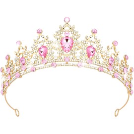 Tiara for Women Princess Crowns for Women Crystal Headbands for Bridal Princess Birthday Party (Gold Pink B)