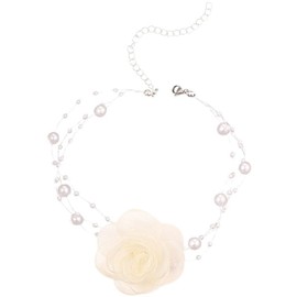 Black Flower Rose Flower Pearl Choker Necklace for Women Lace Velvet Choker Necklaces Layered White Black Fabric Foral Rosette Necklace (Pearl White)