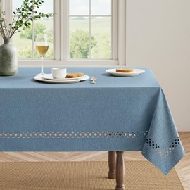 MIULEE Mantel rectangular de lino de poliéster con recortes decorativos, impermeable, resistente a las manchas y al encogimiento, estilo granja de 52 x 70 pulgadas, para cenar, bodas, fiestas
