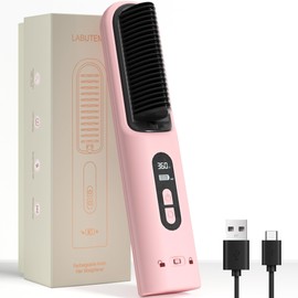 Hair Brush Straightener Cordless, Straightening Comb for Women with 300 Million Negative Ions, 6 Temps 30s Fast Heating, 10000mAh Rechargeable Battery, Portable Travel Frizz-Free, On-The-Go Styling