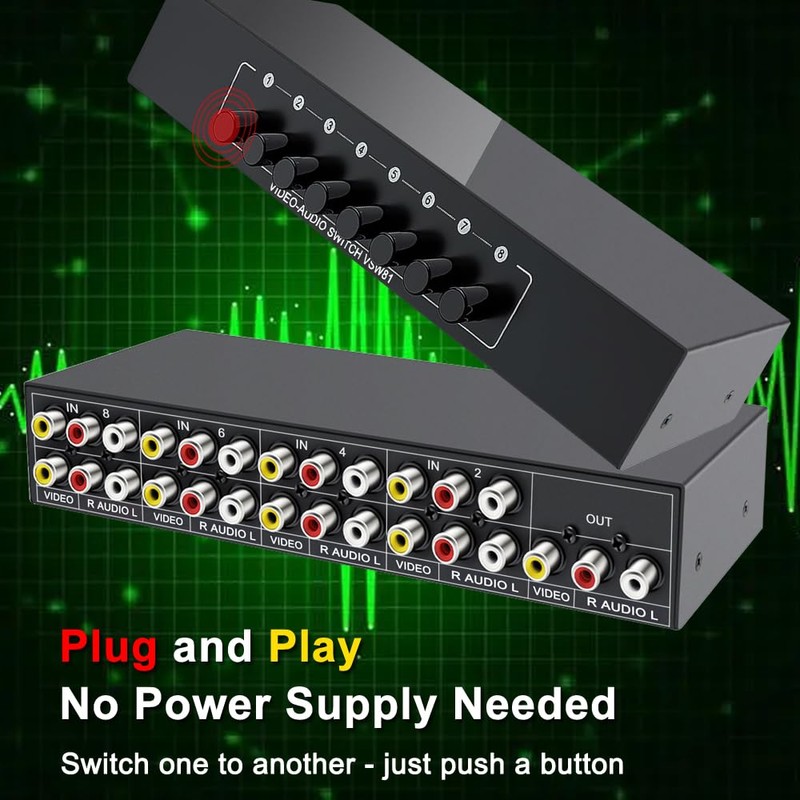 FlyroadUp RCA AV Switch 8 in 1 Out Composite Video