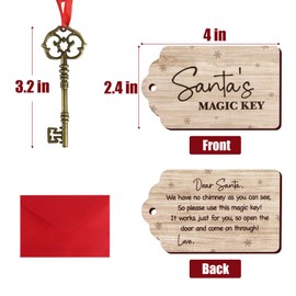 GEBETTER Bronze Santa's Magic Key Kit Father Christmas Eve Tradition No Chimney Handmade with Double-sided Wooden Plaque and Envelope Christmas Eve Box Fillers for Kids