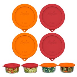Sophico Sophico Round Silicone Storage Cover Lids Replacement for Anchor Hocking and Pyrex 7402-PC 6/7 Cup Glass Bowls (Container not Included) (Red-Orange, 4 pack)