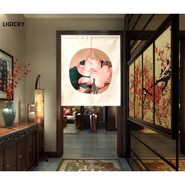 LIGICKY Japanese Style Noren Doorway Curtain Short Cotton Linen Tapestry for Home Decoration 85 x 90cm (Vintage Lotus Flower)