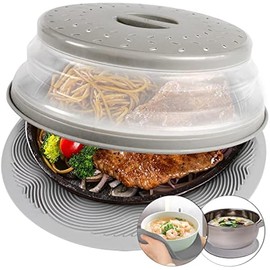 2 in 1, Aidacom Microwave Place Mat & Food Cover- Mat as Bowl Holder, for Splatter Guard, Multi-use: Silicone Trivet, Pot Holders, Drying, Baking, Utensils Rest for Kitchen Counter, Grey