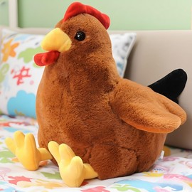 JPORSHU 12 Inch Soft Chicken Stuffed Animal，Realistic Rooster Plush Toy，for Kids Girls Boys on Easter Christmas Birthday Room Decor (brown-12 inche)