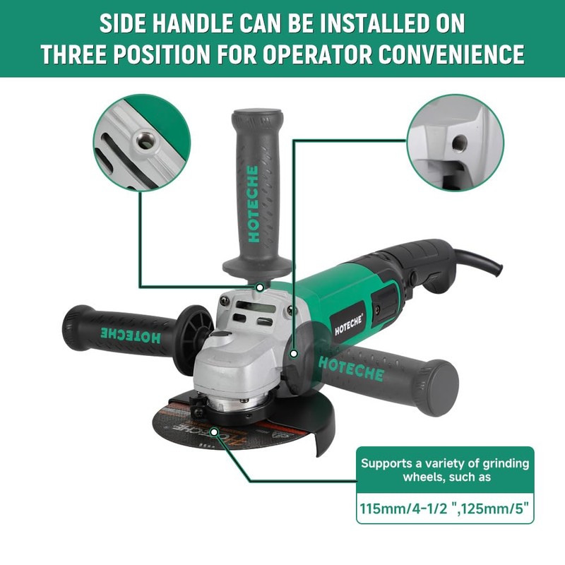 Hoteche 5-Inch Angle Grinder 11-Amp Heavy Duty Variable Speed Power