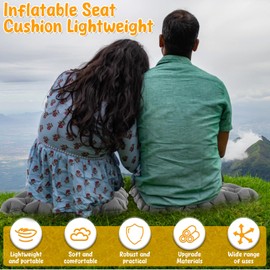Inflatable Seat Cushion for Camping Lightweight Inflatable Seat Pad Portable Air Sitting Pad Comfortable Air Travel Seat Cushion for Hiking Office Airplane Stadium Car (Grey)