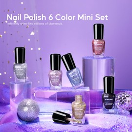 Morovan Glitter Nail Polish Set: Quick Dry Nail Polish Kit Sparkle Gold Silver Black Sparkly Fingernail Bulk Flash Diamond Regular Manicure Gifts for Women