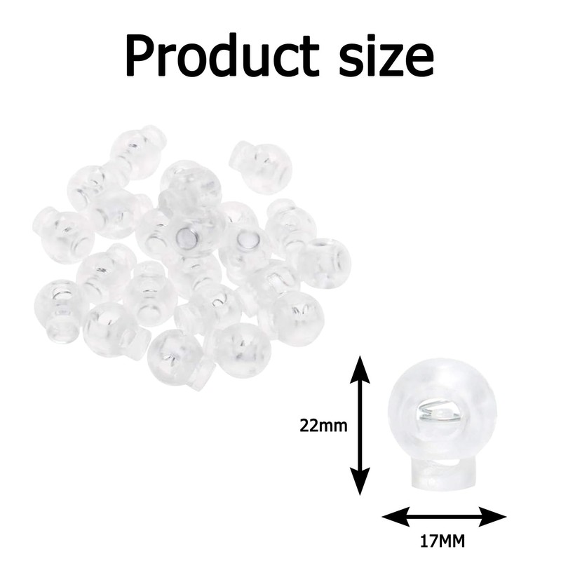25 Pieces Clear Round Ball Cord Locks Toggles, Spring Cord