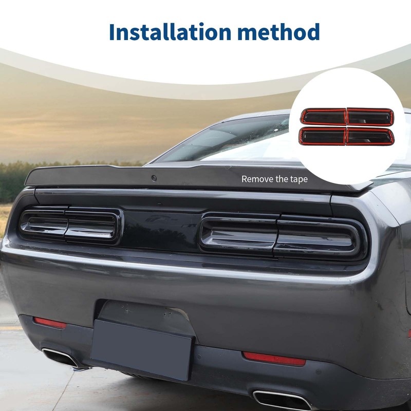 PDKLIN for Challenger Tail Lights Covers Trim Smoked Black for