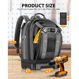 Tool Backpack with Laptop Compartment, Full-Open Tool Bag, Hvac Tool Bags, Heavy Duty Electrician/Construction/Carpentry Work Backpack for Men With Removable Tool Organizer and Phone Pocket, Grey