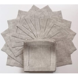 Servilletas de cóctel de lino natural, 1 docena de 6 x 6 pulgadas, juego de 12 unidades