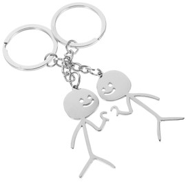CALLARON 2pcs Funny Doodle Keychain Stainless Steel Heart Pendant Key Chain Key Ring Stickman Keyring Creative Jewerly Friendship Jewelry for Men Women