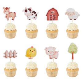 Arthsdite 24Pcs Farm Animal Cupcake Toppers Cute Farm Animals Birthday Cupcake Toppers Picks for Farm Animal Theme Baby Shower Barnyard Birthday Party Supplies Decoration