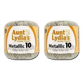 Aunt Lydia's Crochet Cotton Metallic Crochet Thread Size 10 (2 - Pack) (Silver/Silver)